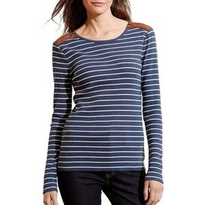 Lauren Ralph Lauren blue & white striped top suede zipper shoulders